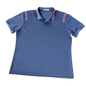 G/FORE Mens XL Performance Golf Polo Navy Blue Red Striped Short Sleeve Shirt